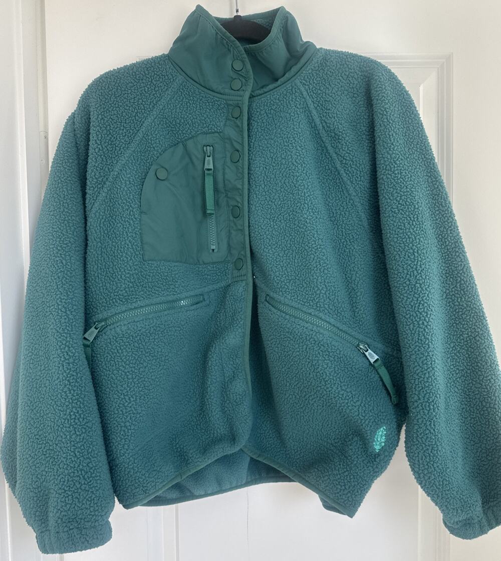 Free People Movement Hit The Slopes Fleece Jacket Green Glow MED *missing button